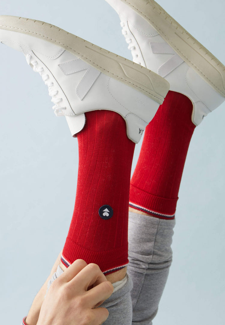 Chaussettes rouges mi-hautes en fil d'Ecosse - Le Slip Français - 3