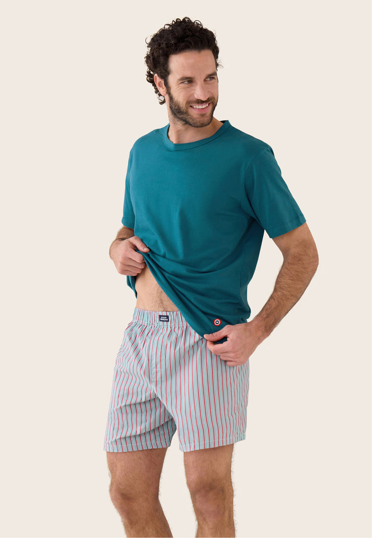 Bas de pyjamas court à rayures matelas rose en coton - Jacquot Rayure Matelas Rose Cerise - Le Slip Français - 2