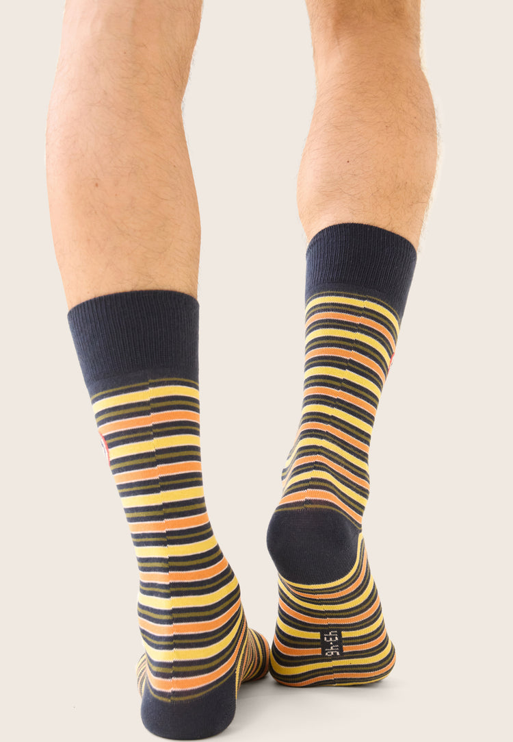 Chaussettes mi-hautes kaki à rayures matelas - Lucas Rayure Matelas Kaki Veronese - Le Slip Français - 3