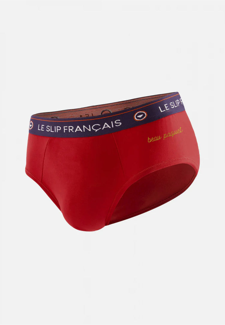 Slip rouge cerise en coton - Intrépide Rouge Brodé Beau Paquet Doré - Le Slip Français - 1