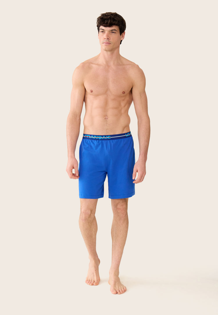 Bas de pyjamas court bleu en coton - Invincible Bleu Nautique - Le Slip Français - 1
