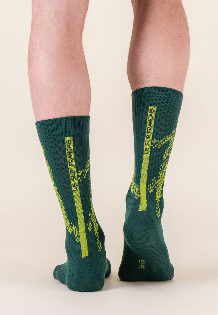 Chaussettes de sport mi-hautes à motif joueurs vert forêt anis en coton - Wilfried Joueurs Vert Forêt Anis - Le Slip Français - 3