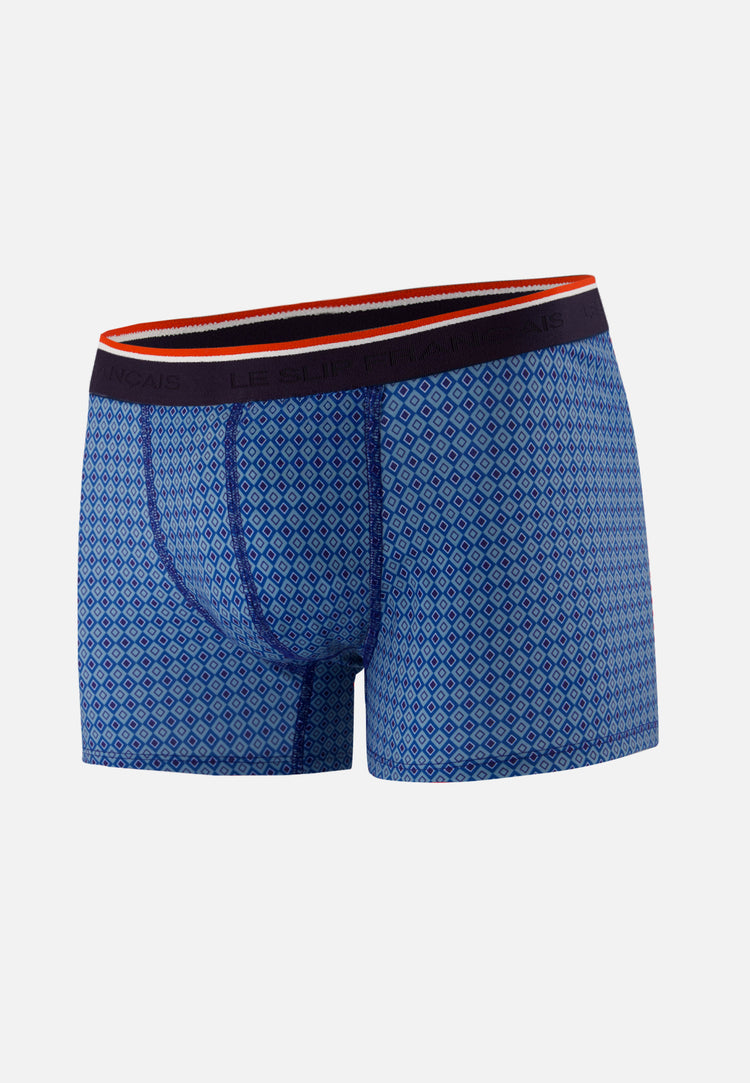 Boxer à motif arlequin bleu en coton - Marius Arlequin Bleu - Le Slip Français - 1