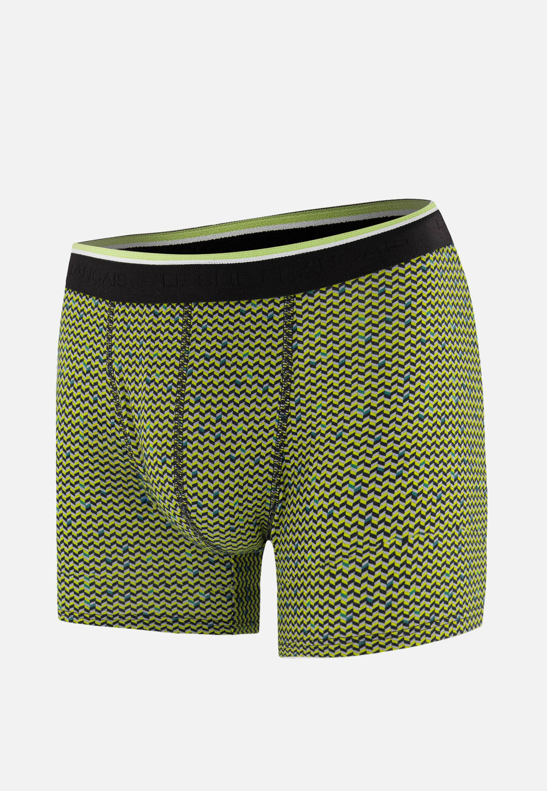 Boxer long à motif chevron jaune anis en coton - Michel Chevron Jaune Anis - Le Slip Français -  1