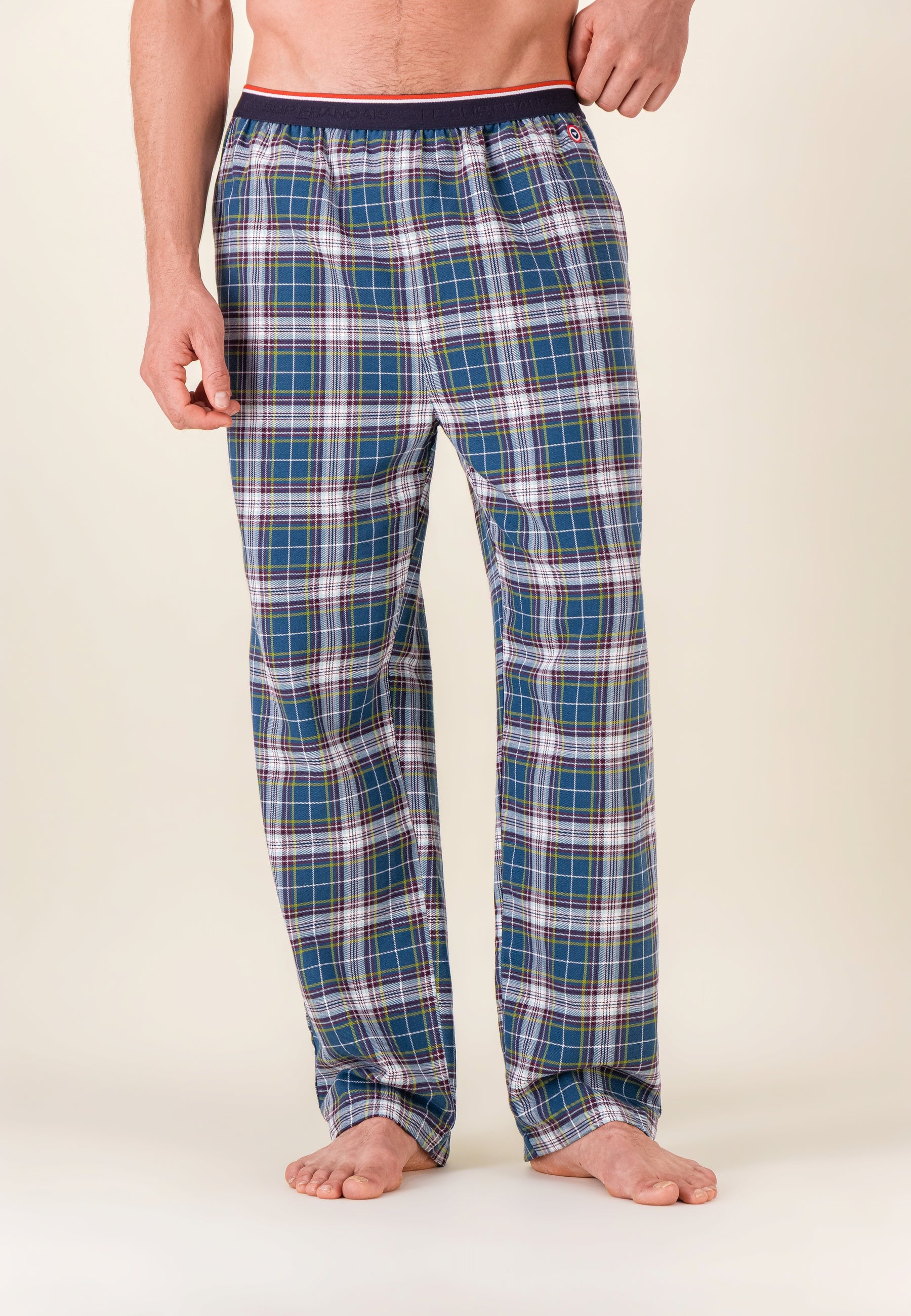 Bas de pyjama long à motif tartan bleu canard en coton - Bastien Tartan Bleu Canard - Le Slip Français -  2