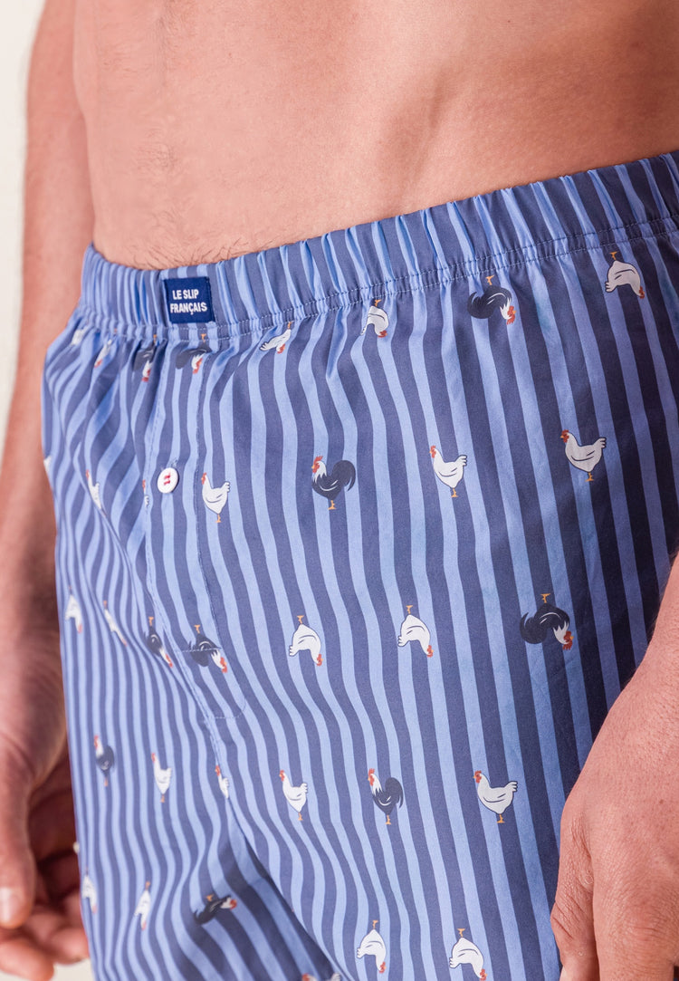 Caleçon à motif rayure coq bleu acier en coton - Jacques Rayure Coq Bleu Acier - Le Slip Français - 4