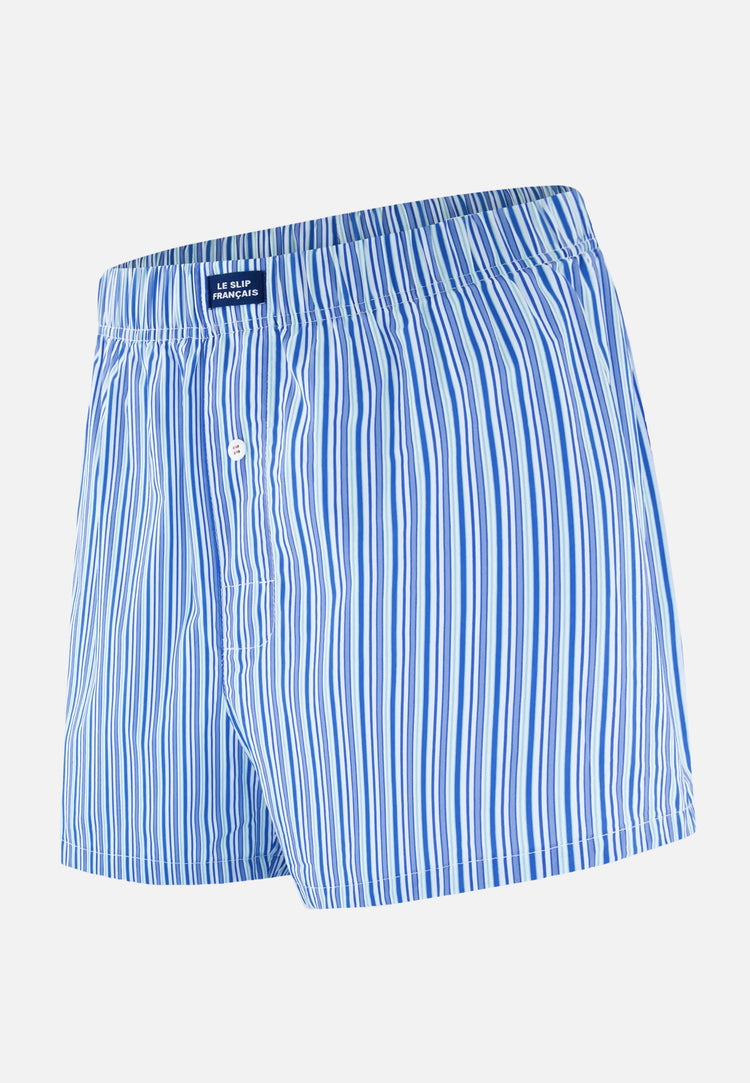 Caleçon matelas bleu à rayures en coton - Jacques Rayure Matelas Bleu Ocean - Le Slip Français - 1