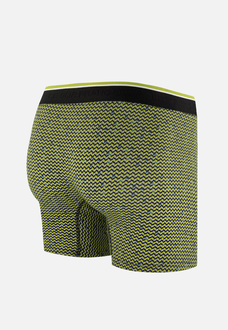 Boxer long à motif chevron jaune anis en coton - Michel Chevron Jaune Anis - Le Slip Français - 7
