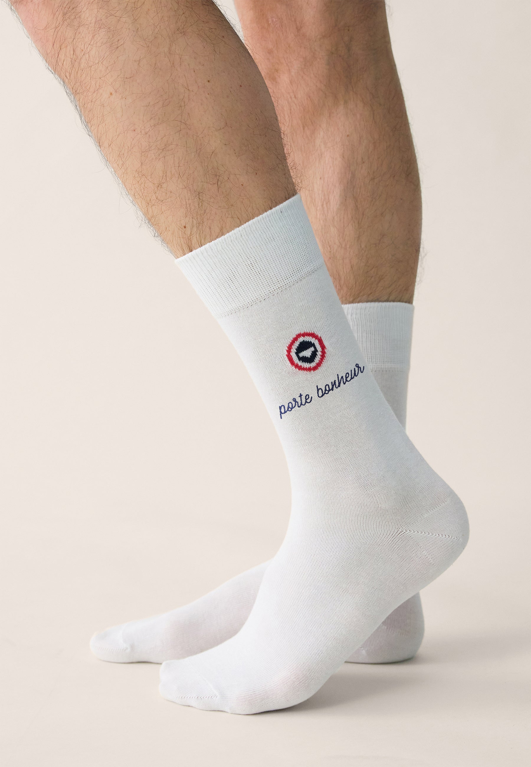 Chaussettes mi-hautes unies blanches - Robuste Blanc Brodé Porte Bonheur - Le Slip Français -  2