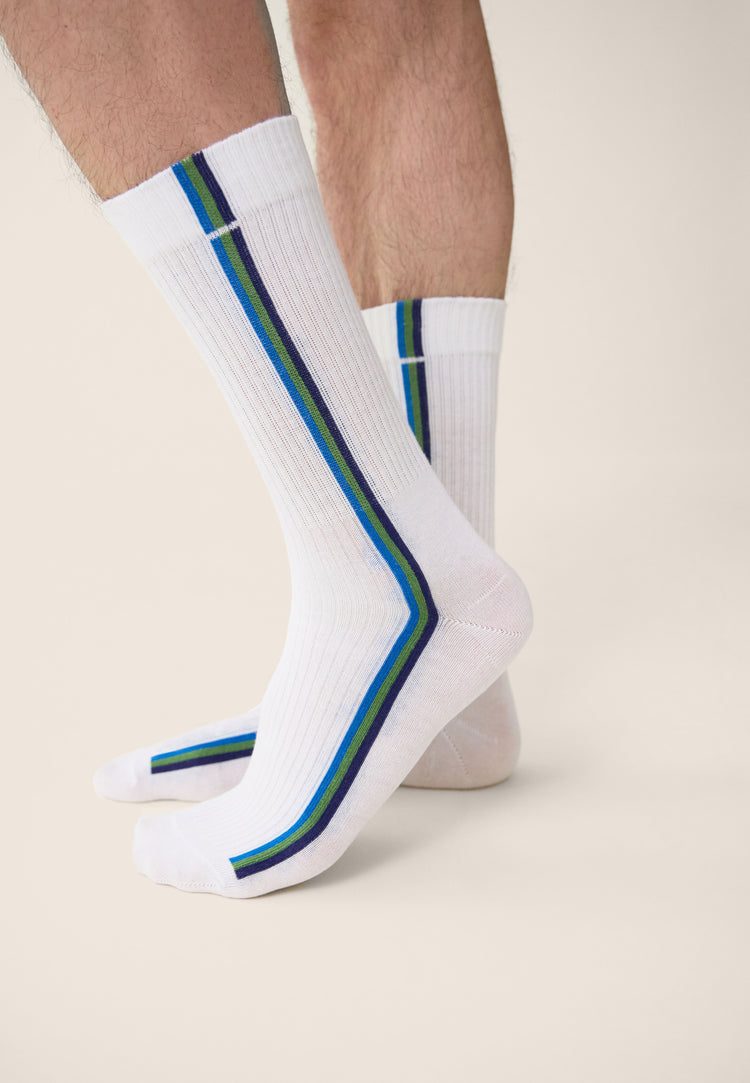 Chaussettes mi-hautes mixtes en coton - Wilfried Lignes Bleu Turquoise Mint Green Indigo - Le Slip Français - 2