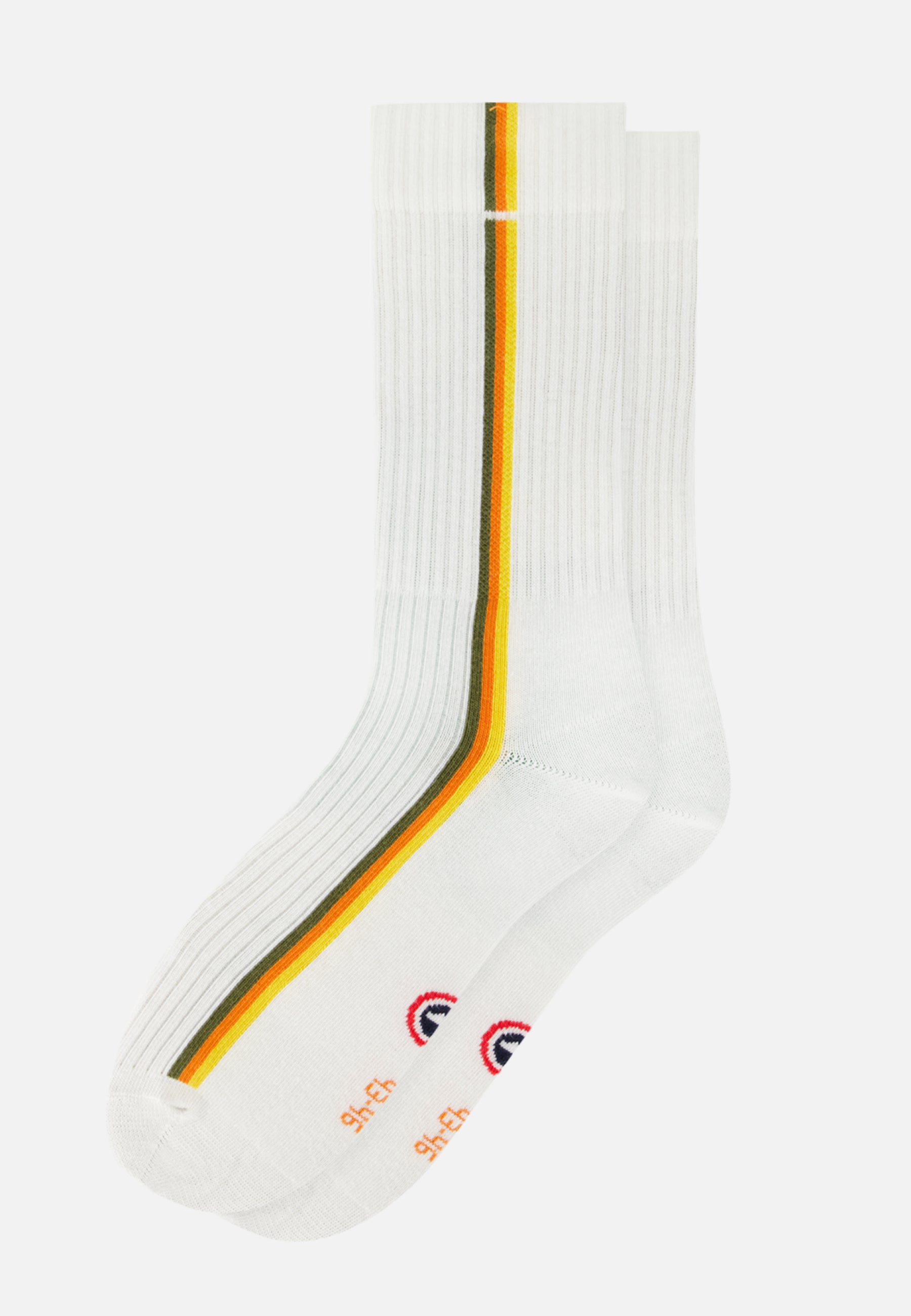 Chaussettes de sport mi-hautes rayées kaki, orange et jaune - Wilfried Lignes Kaki Veronese Orange Pur Jaune Citron - Le Slip Français -  1