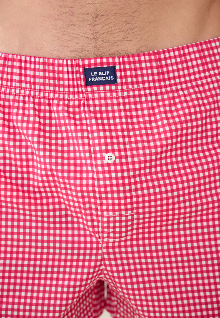 Caleçon à carreaux rose en coton - Jacques Vichy Rose Cerise - Le Slip Français - 4