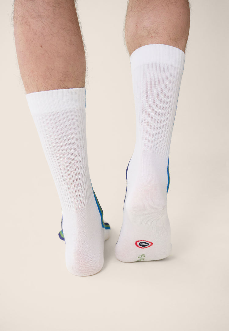 Chaussettes mi-hautes mixtes en coton - Wilfried Lignes Bleu Turquoise Mint Green Indigo - Le Slip Français - 3