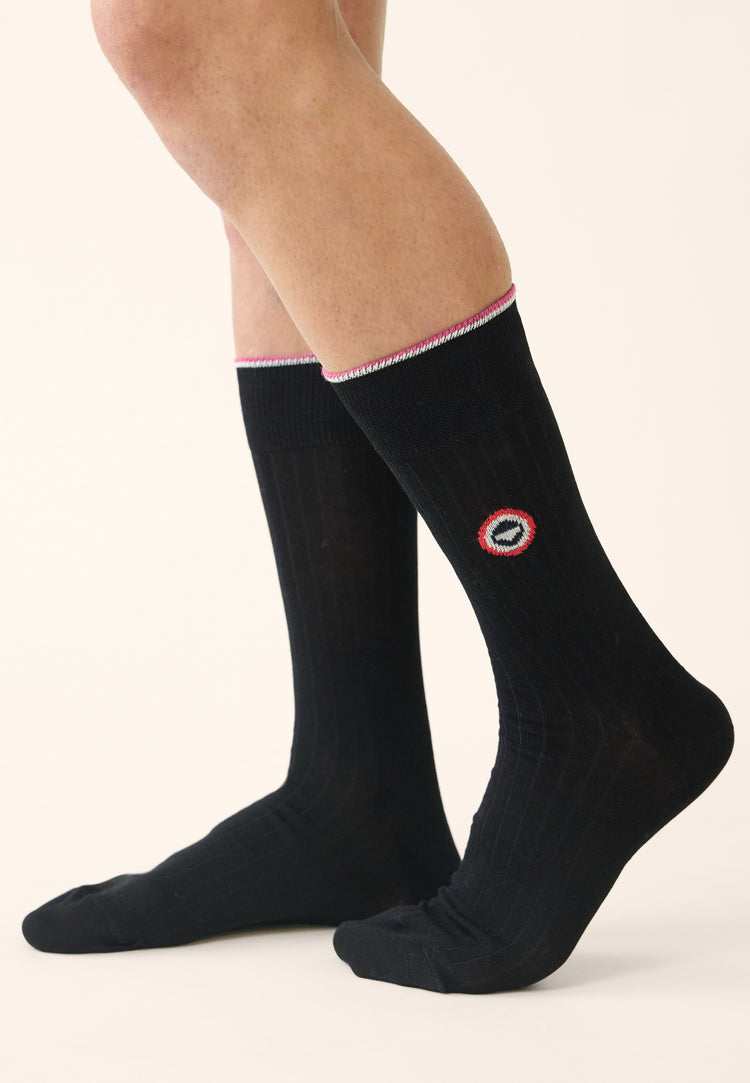 Chaussettes mi-hautes en fil d'Ecosse - Nessy Noir Fuchsia - Le Slip Français - 2