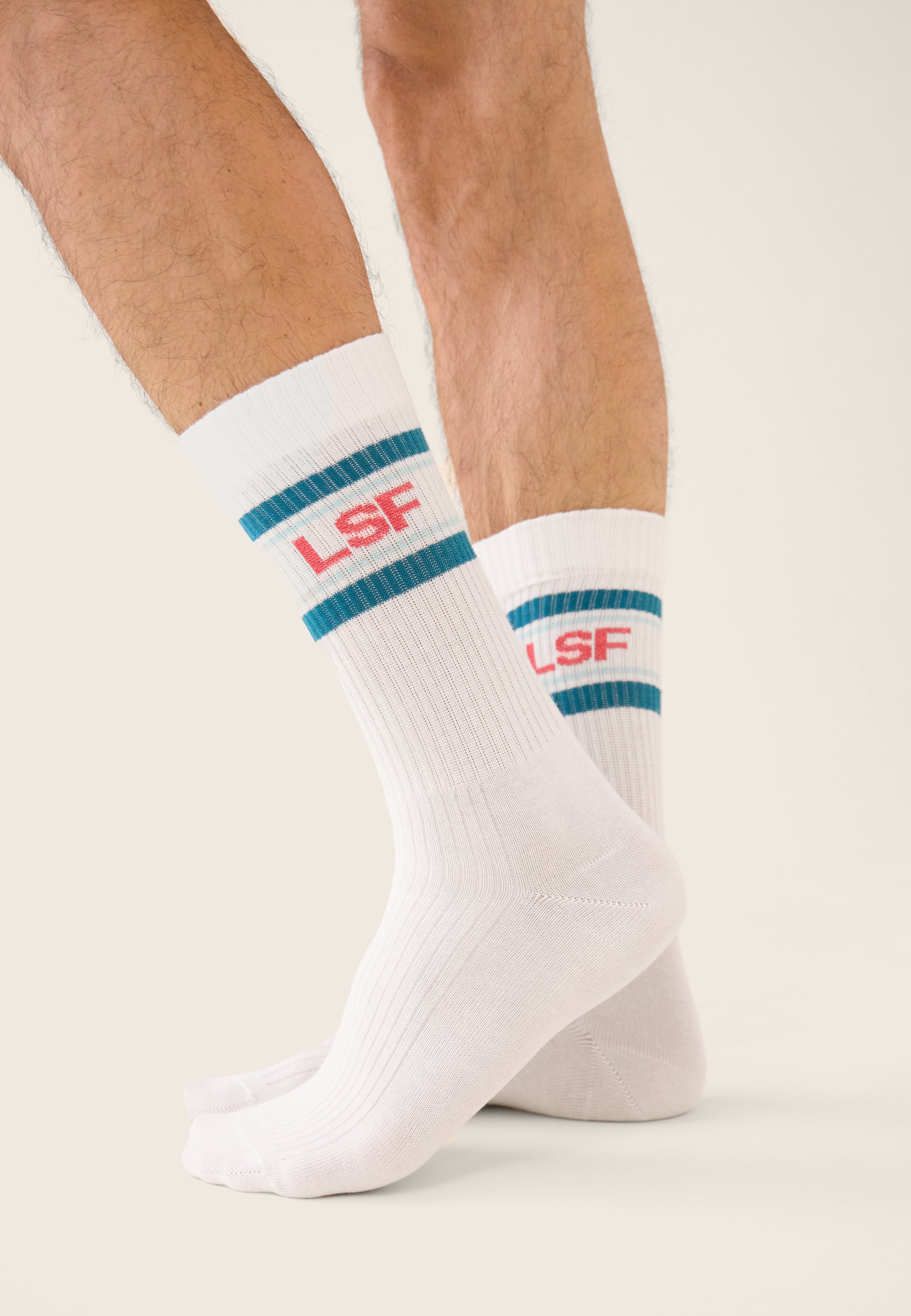 Chaussettes de sport mi-hautes rayées bleu, vert et rose - Wilfried Lsf Bleu Canard Vert D'Eau Rose Cerise - Le Slip Français -  2