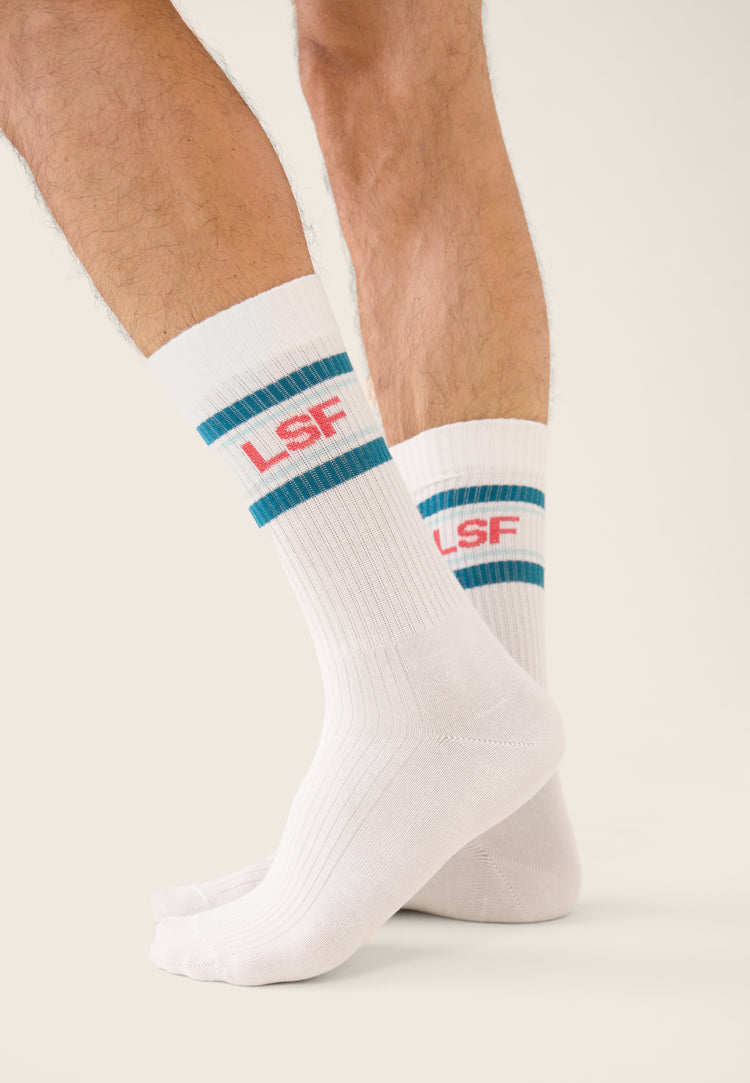 Chaussettes de sport mi-hautes rayées bleu, vert et rose - Wilfried Lsf Bleu Canard Vert D'Eau Rose Cerise - Le Slip Français - 2