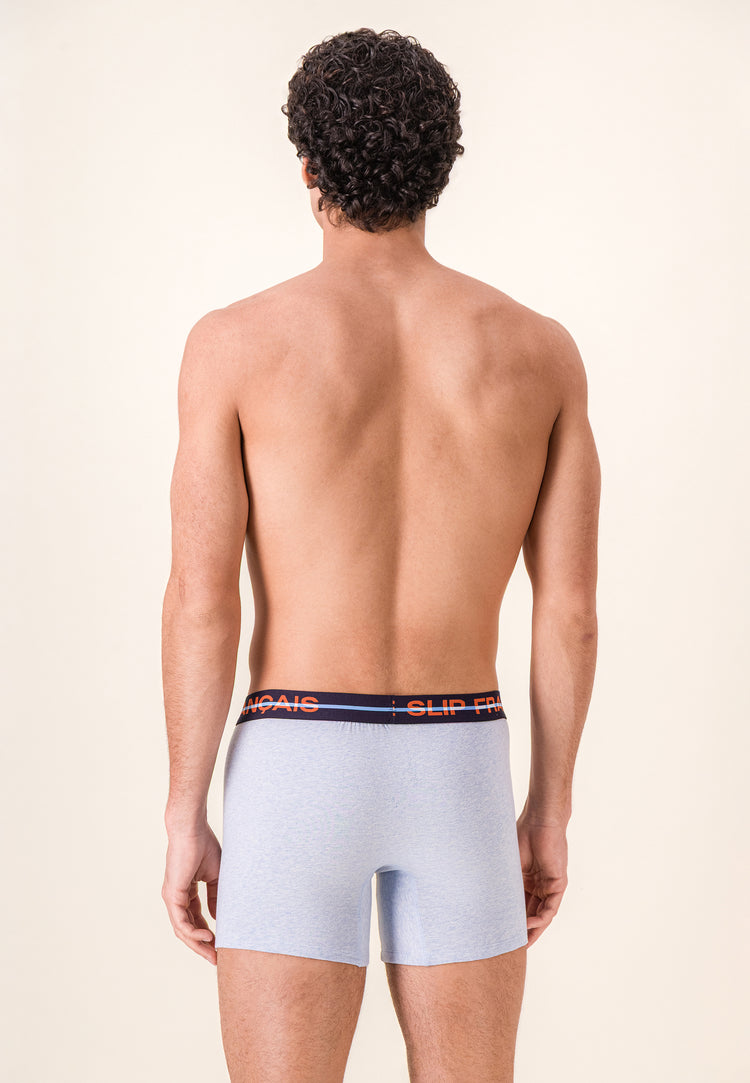 Boxer long bleu en coton - Redoutable Long Bleu Ciel Chiné - Le Slip Français - 3