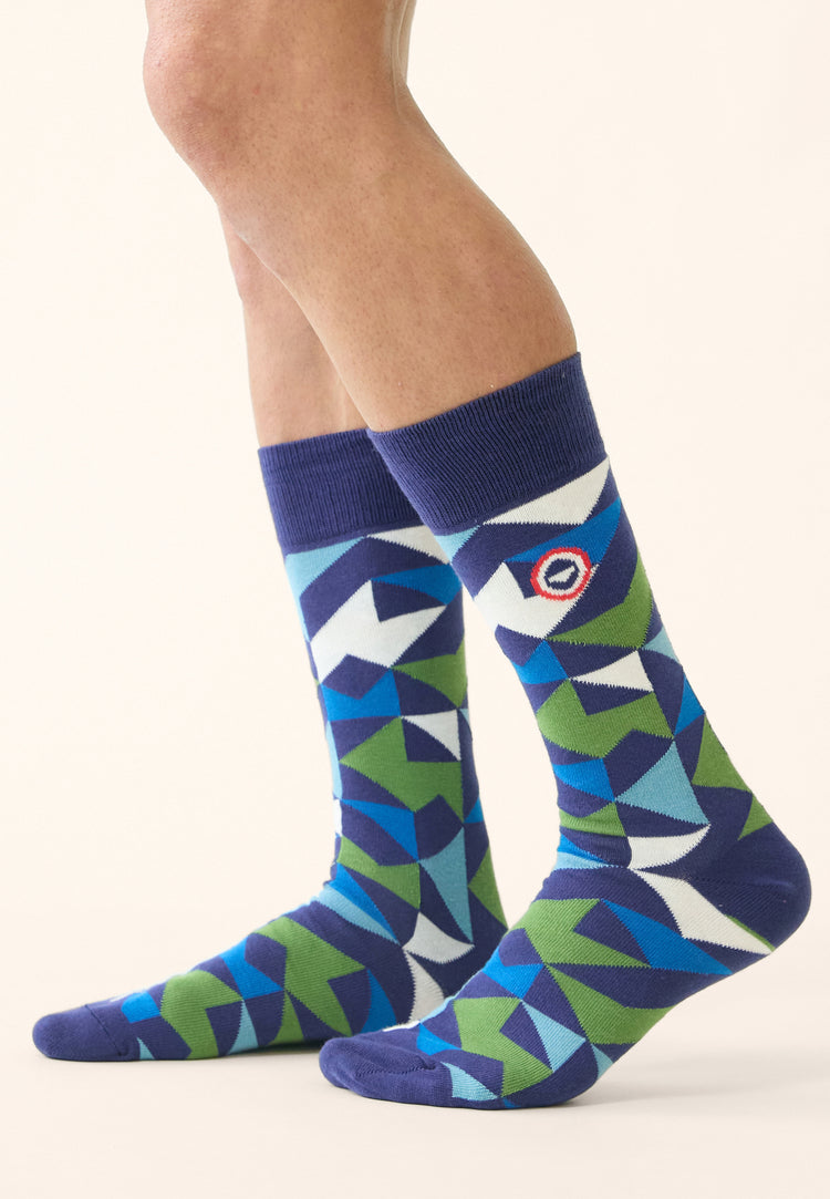 Chaussettes mi-hautes mixtes en coton - Lucas Mosaique Indigo - Le Slip Français - 2