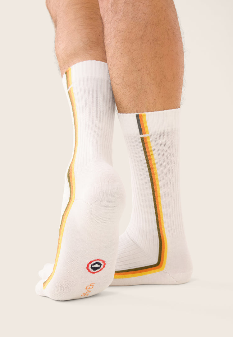 Chaussettes de sport mi-hautes rayées kaki, orange et jaune - Wilfried Lignes Kaki Veronese Orange Pur Jaune Citron - Le Slip Français - 4