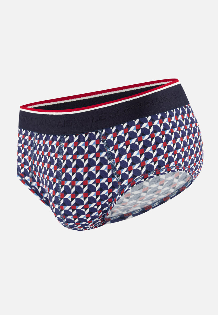 Slip à motif puzzle bleu acier en coton - Terrible Puzzle Bleu Acier - Le Slip Français - 1