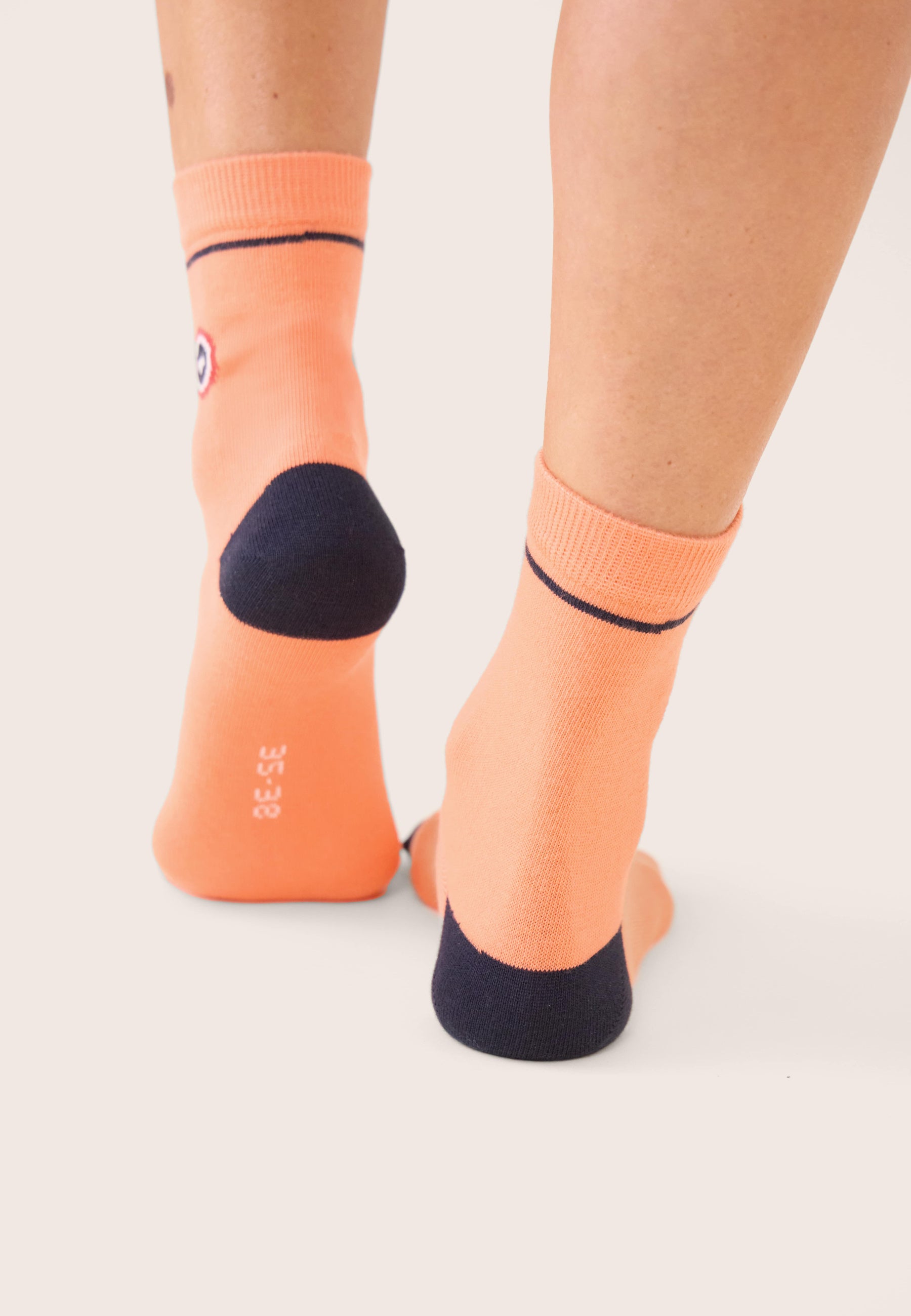 Chaussettes mi-hautes femme rose et bleu marine - Lucie Talon Pointe Rose Pêche Marine - Le Slip Français -  2