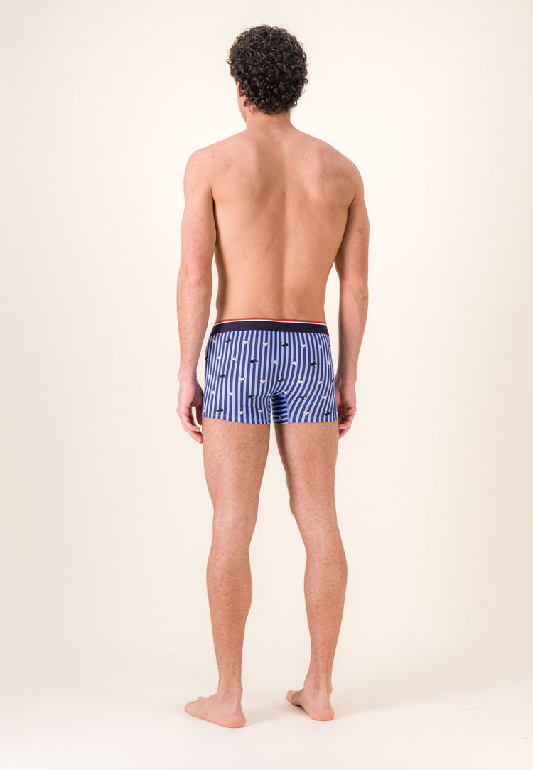 Boxer à motif rayure coq bleu acier en coton - Marius Rayure Coq Bleu Acier - Le Slip Français - 3