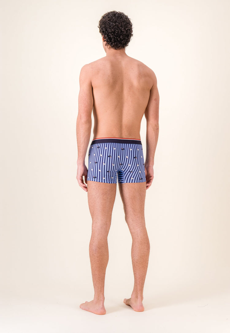 Boxer à motif rayure coq bleu acier en coton - Marius Rayure Coq Bleu Acier - Le Slip Français - 3