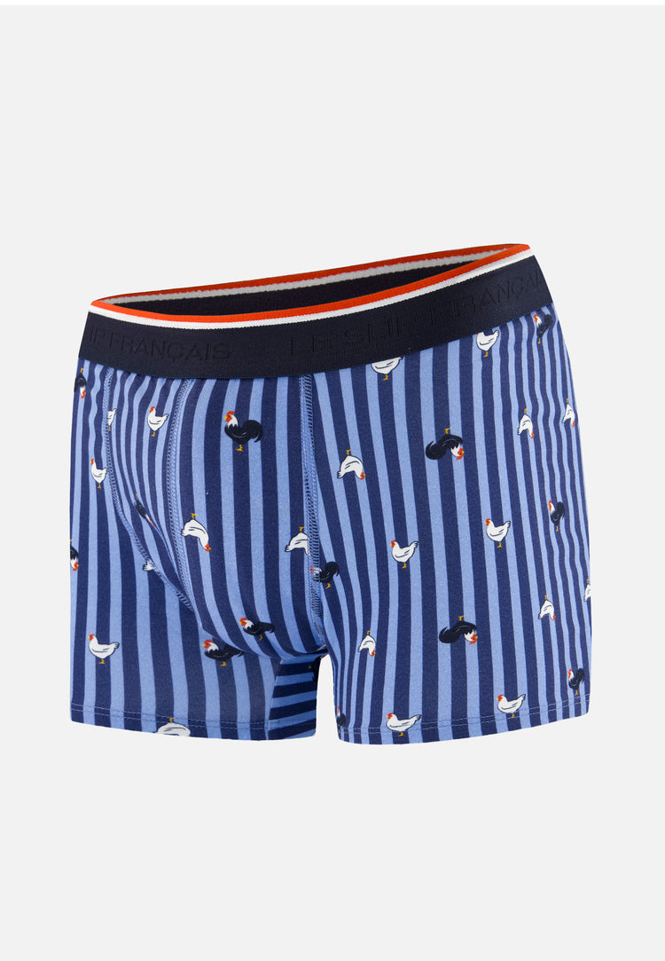 Boxer à motif rayure coq bleu acier en coton - Marius Rayure Coq Bleu Acier - Le Slip Français - 1