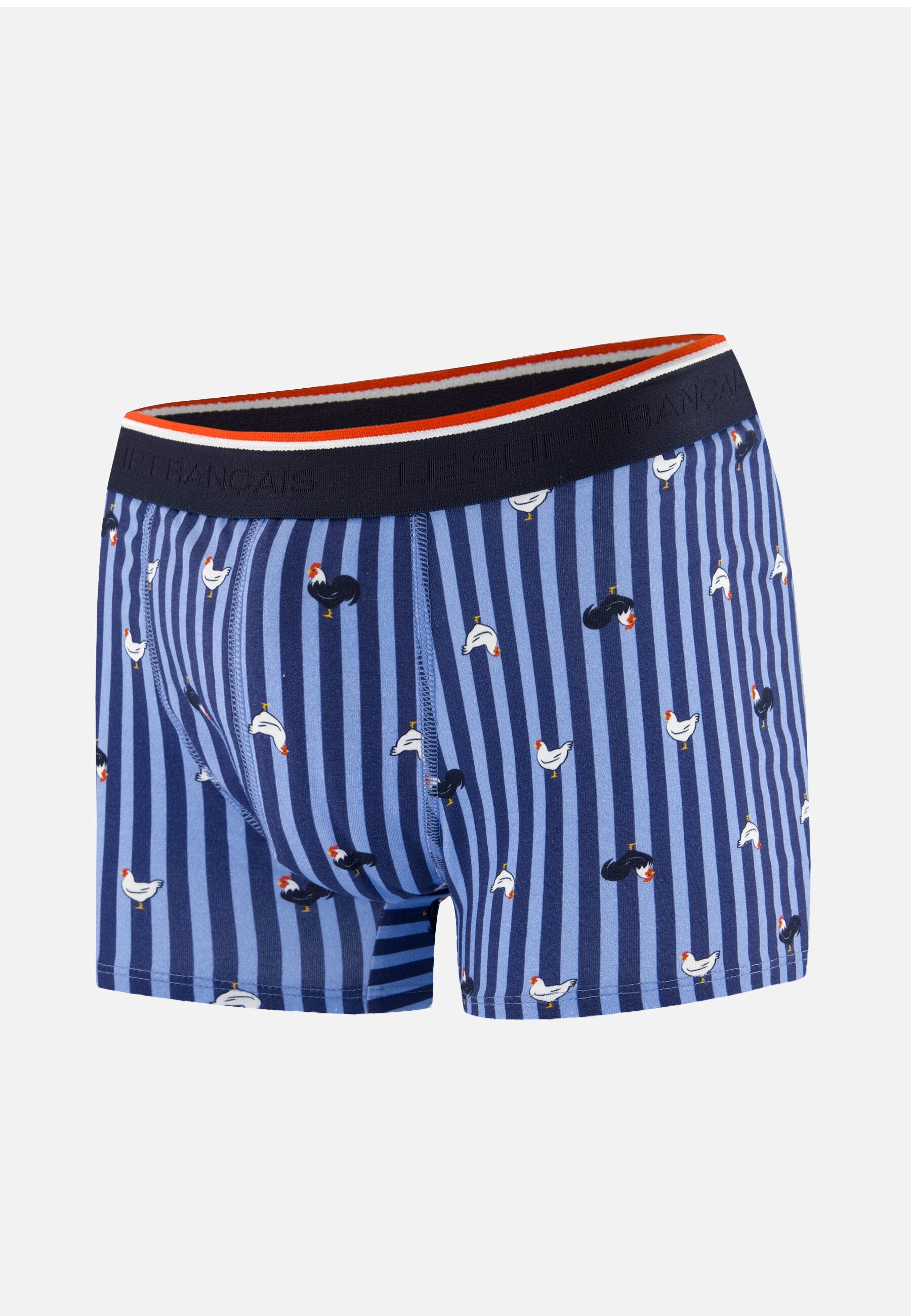 Boxer à motif rayure coq bleu acier en coton - Marius Rayure Coq Bleu Acier - Le Slip Français -  1