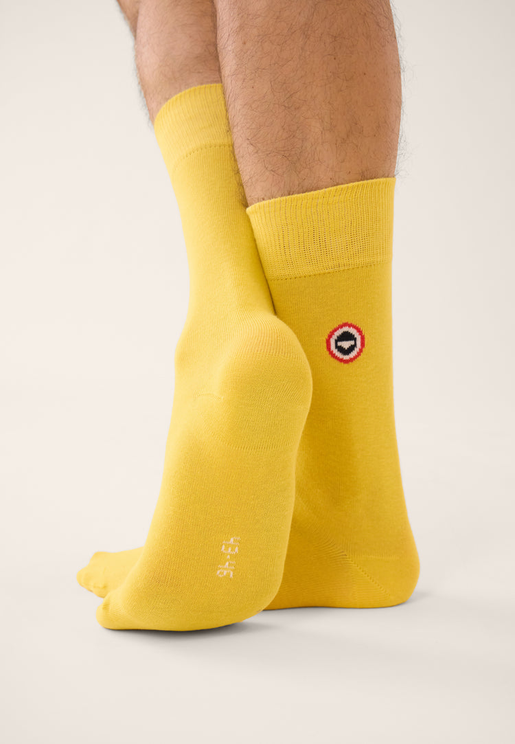 Chaussettes mi-hautes unies jaune - Robuste Jaune Citron - Le Slip Français - 4