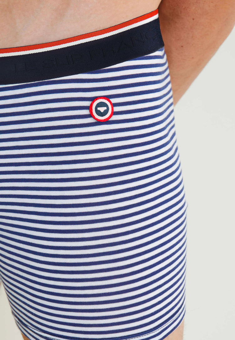 Boxer long marinière bleu en coton - Michel Mariniere Bleu - Le Slip Français - 3