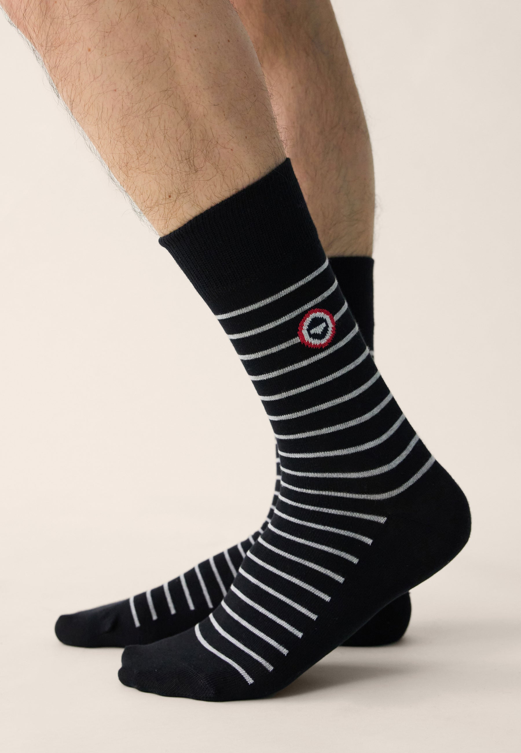 Chaussettes mi-hautes noires à rayures grises - Robuste Noir Rayures Grises - Le Slip Français -  2