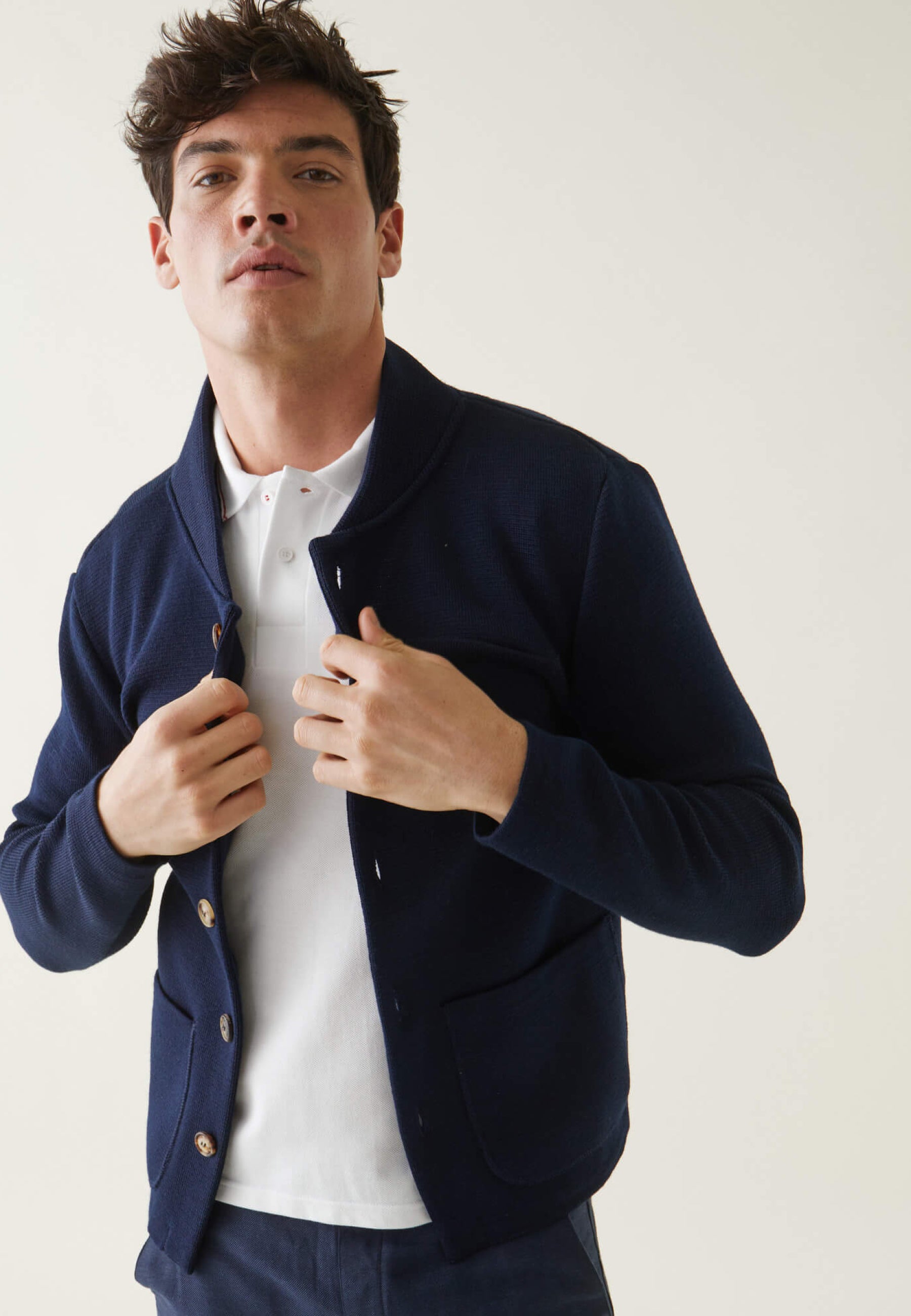 Cardigan homme en maille bleu marine - Eloi Marine - Le Slip Français -  2