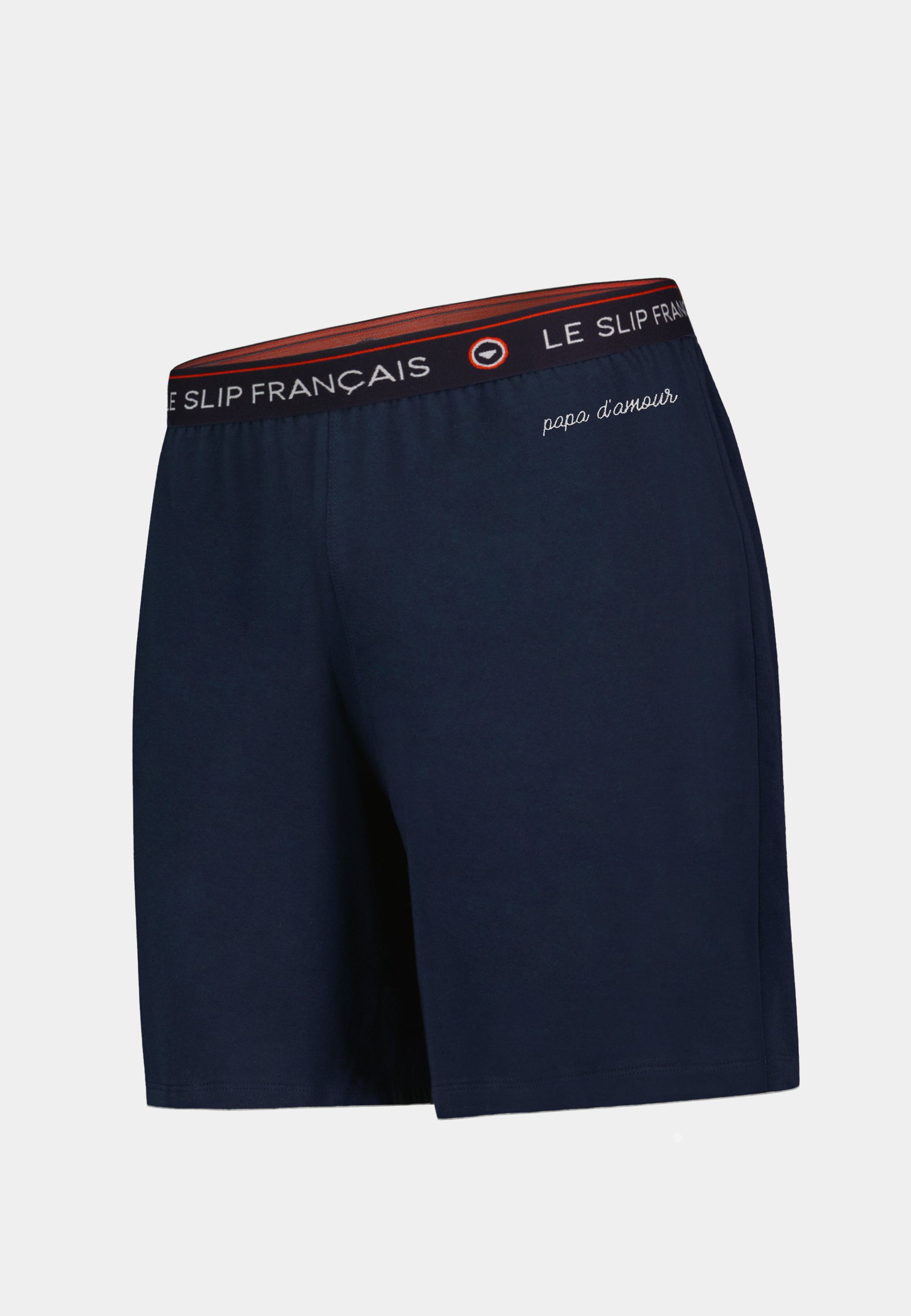 Bas de pyjamas court bleu en coton - Invincible Marine Brodé Papa D'Amour - Le Slip Français -  1
