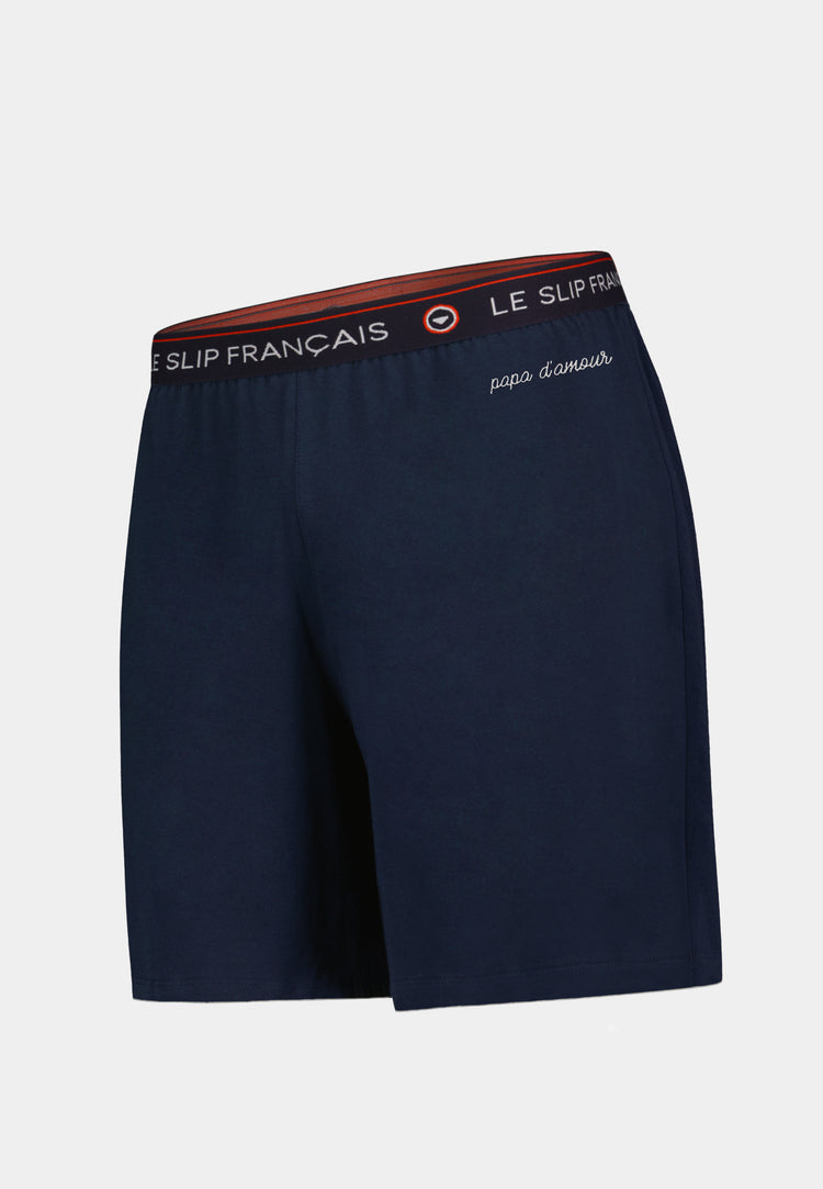 Bas de pyjamas court bleu en coton - Invincible Marine Brodé Papa D'Amour - Le Slip Français - 1