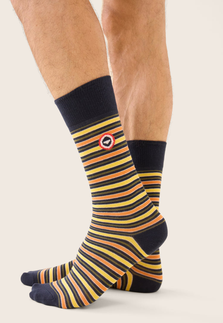 Chaussettes mi-hautes kaki à rayures matelas - Lucas Rayure Matelas Kaki Veronese - Le Slip Français - 2
