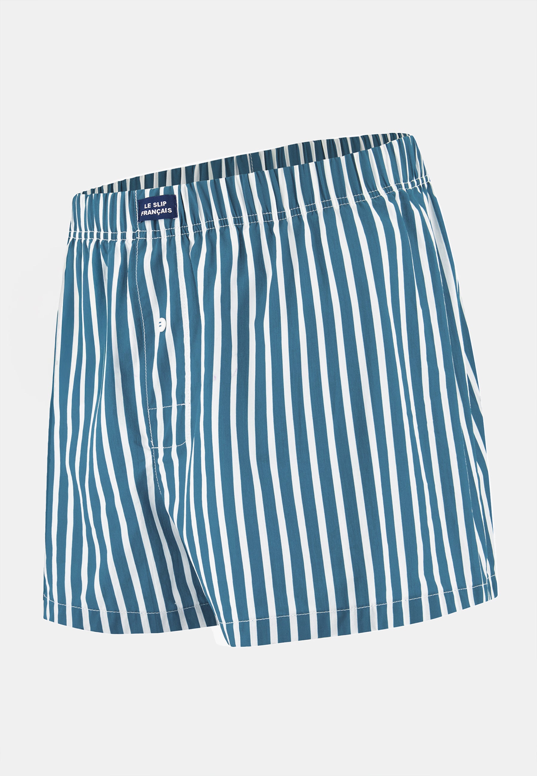 Caleçon à rayures bleu en coton - Jacques Sens Bleu Canard - Le Slip Français -  1