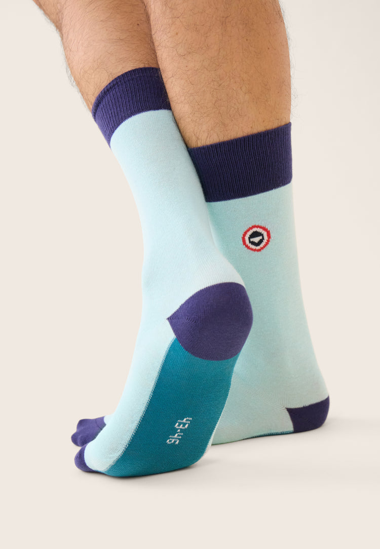 Chaussettes mi-hautes bleu fantaisie - Lucas Bloc Indigo Bleu Canard Vert D'Eau - Le Slip Français - 4