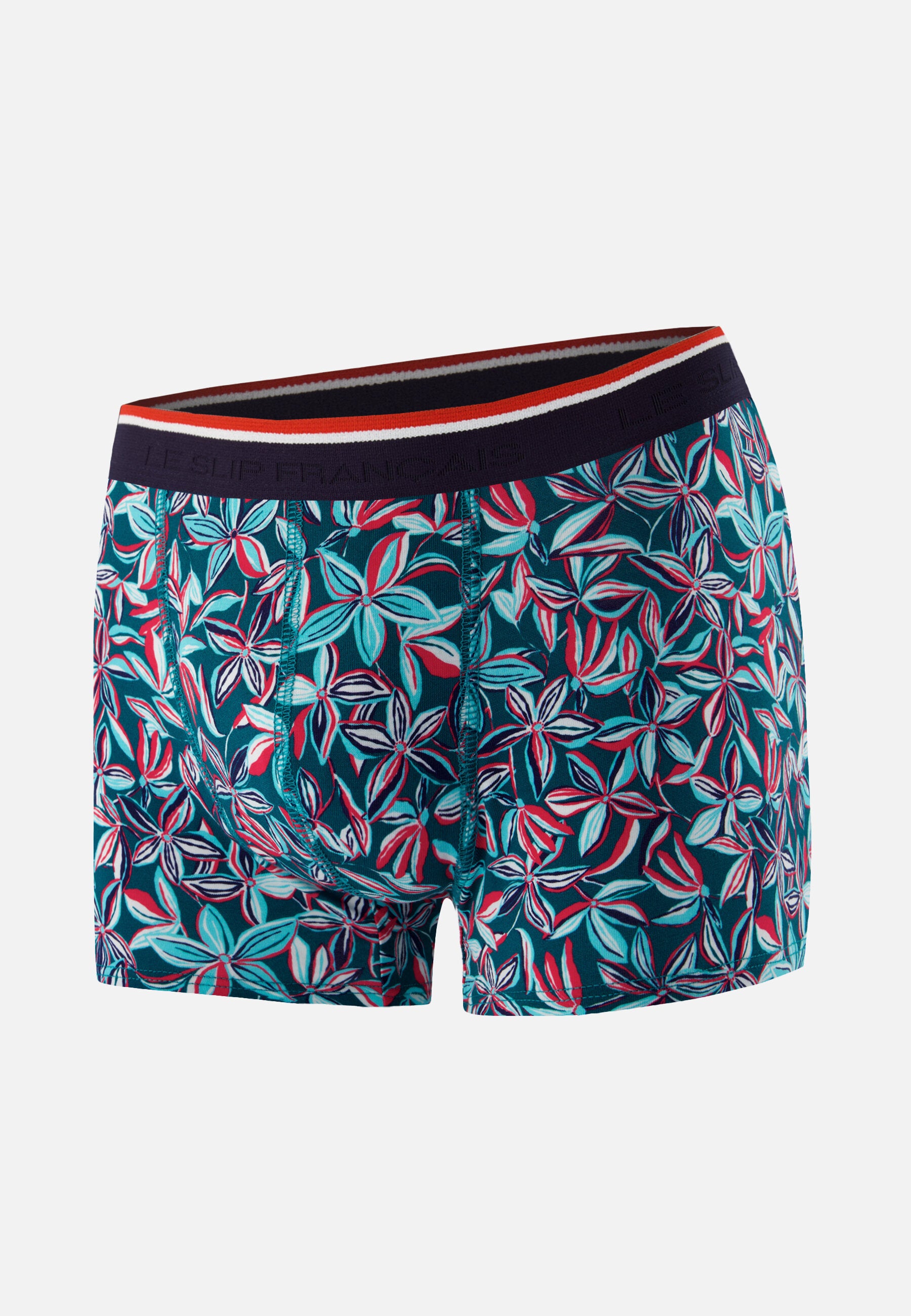 Boxer bleu à motif jasmin en coton - Marius Jasmin Bleu Canard - Le Slip Français -  1
