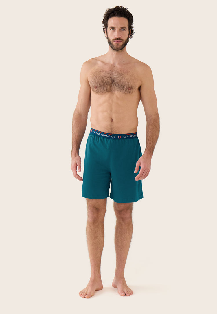 Bas de pyjama court bleu en coton - Invincible Bleu Canard - Le Slip Français - 2