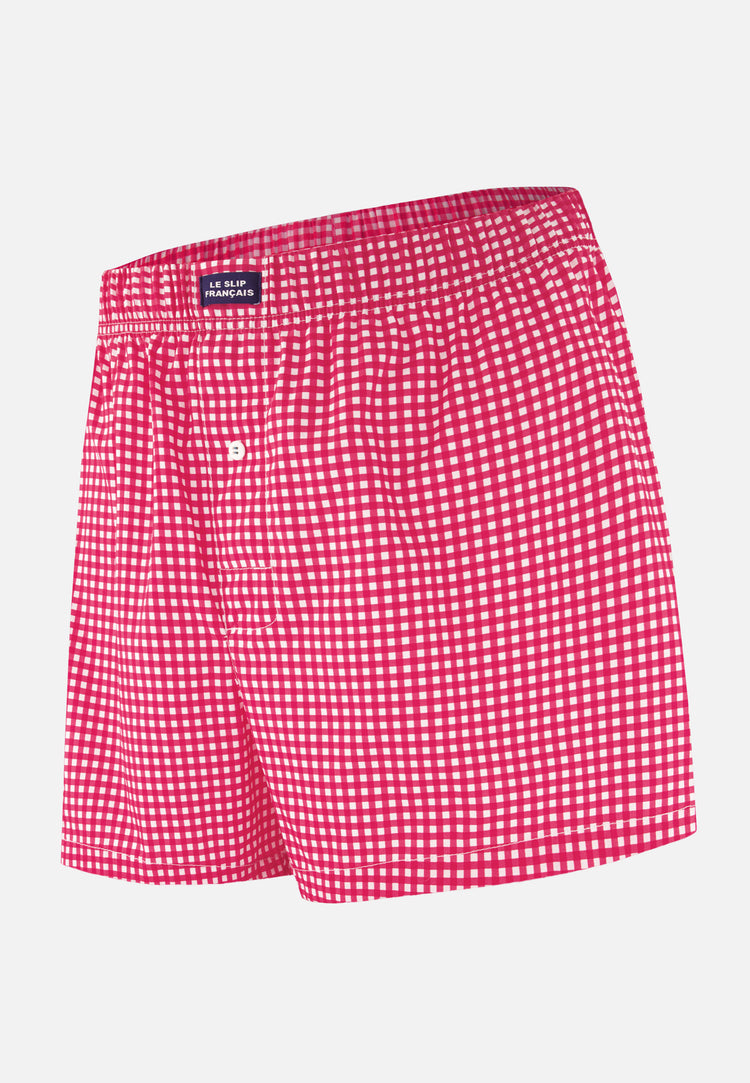 Caleçon à carreaux rose en coton - Jacques Vichy Rose Cerise - Le Slip Français - 1