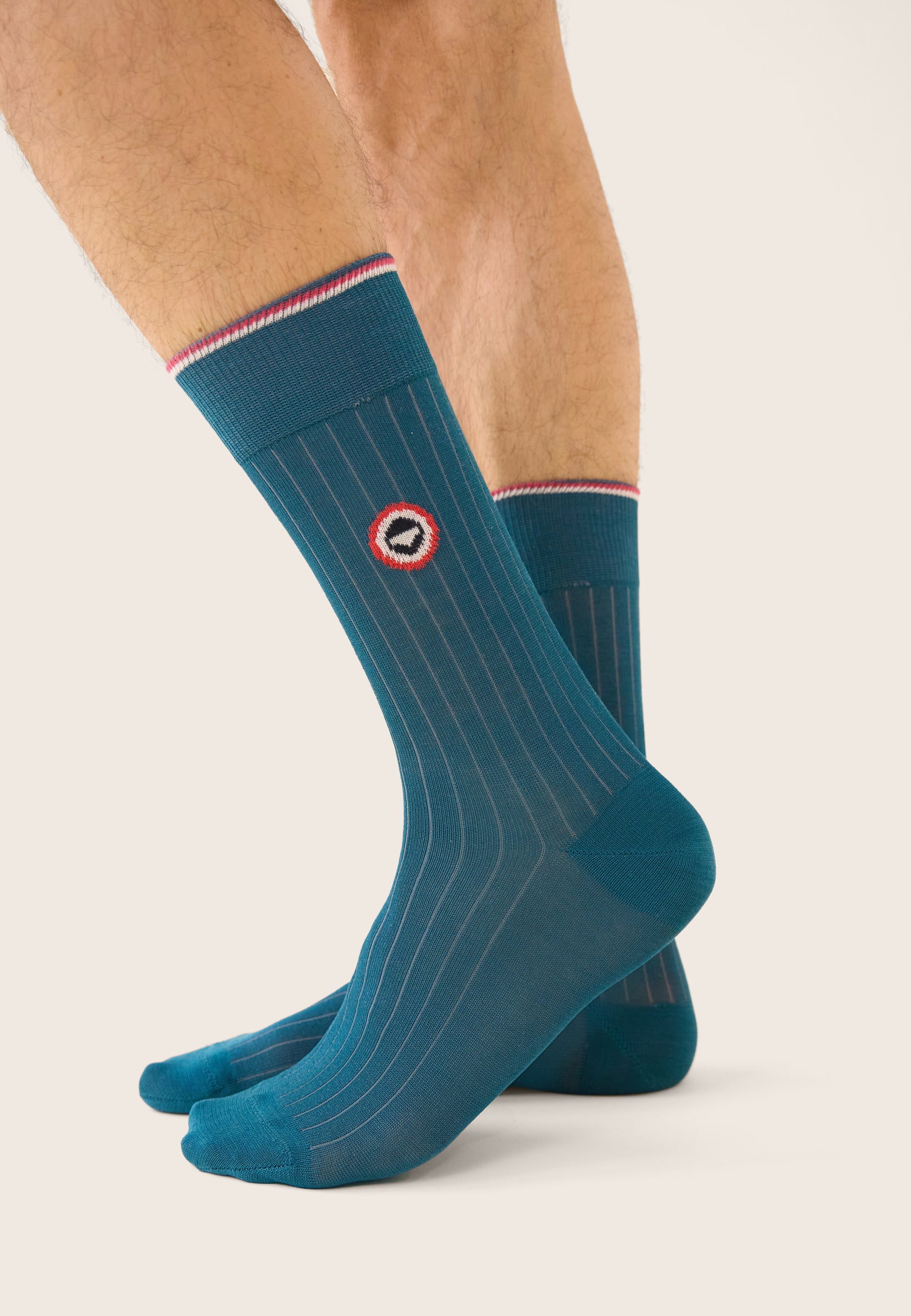 Chaussettes mi-hautes bleu en fil d'Écosse - Nessy Bleu Canard - Le Slip Français -  2