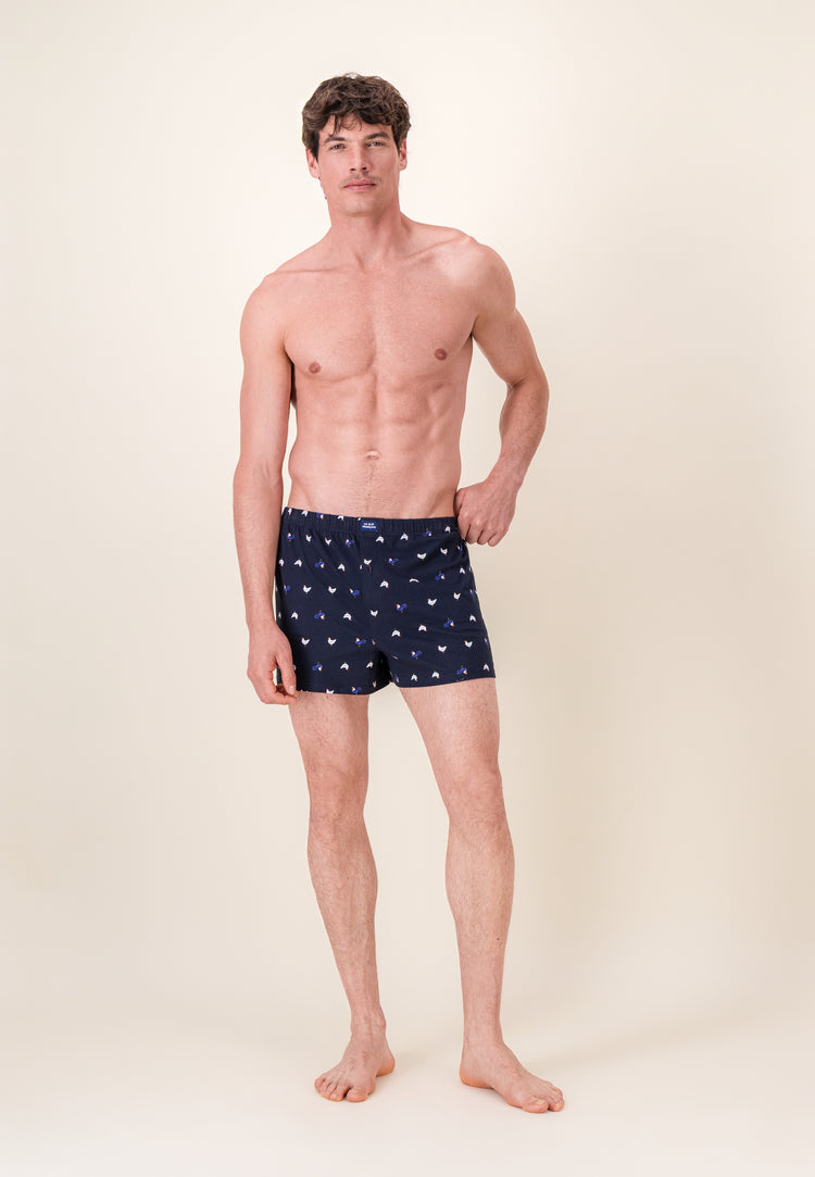 Caleçon à motif coq marine en jersey de coton - Fredo Coq Marine - Le Slip Français - 4