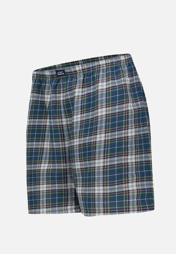 Caleçon mi-long à motif tartan bleu canard en coton - Jacob Tartan Bleu Canard - Le Slip Français - 6