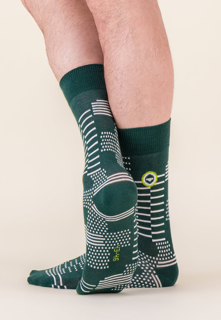 Chaussettes mi-hautes à motif pixel vert forêt en coton - Lucas Pixel Vert Forêt - Le Slip Français - 4