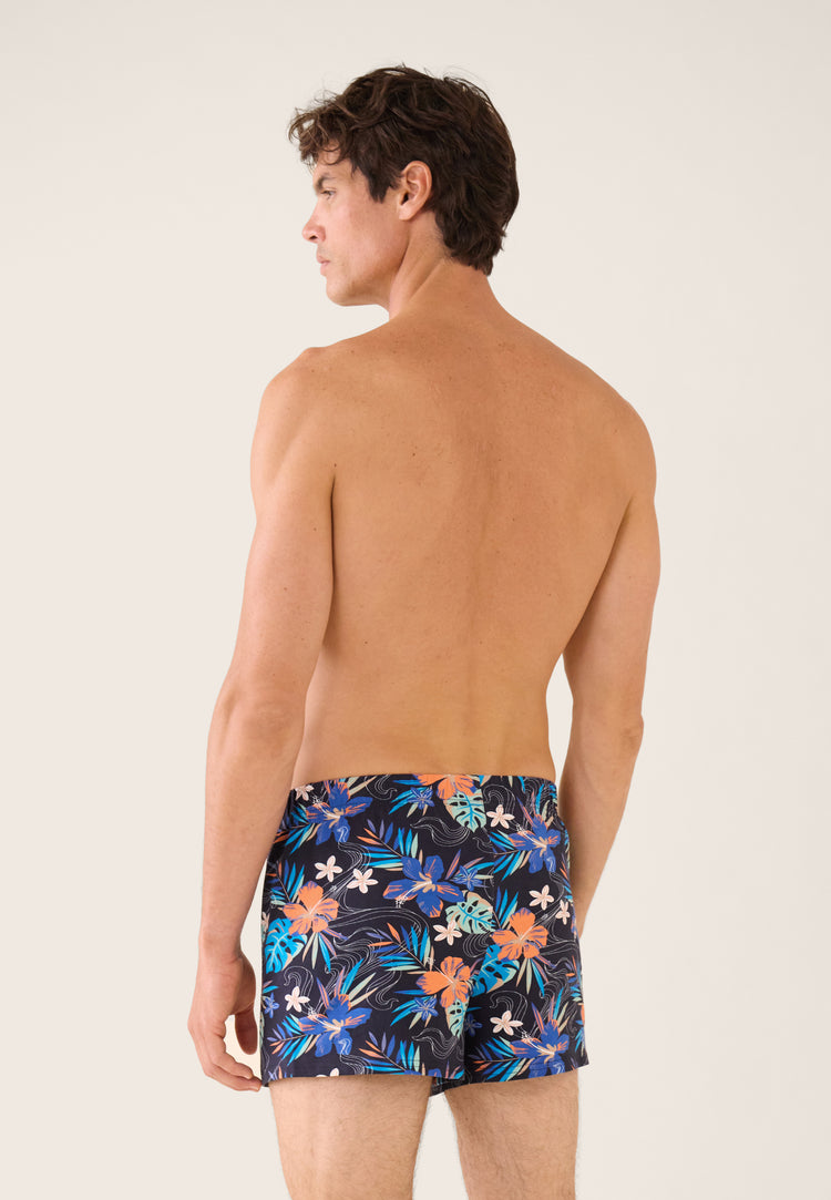 Caleçon bleu à motif florales en jersey de coton - Fredo Hawaï Bleu Nautique - Le Slip Français - 3