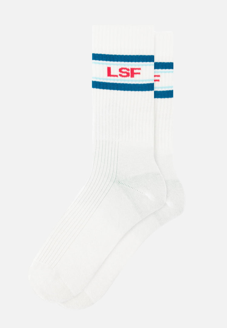 Chaussettes de sport mi-hautes rayées bleu, vert et rose - Wilfried Lsf Bleu Canard Vert D'Eau Rose Cerise - Le Slip Français - 1
