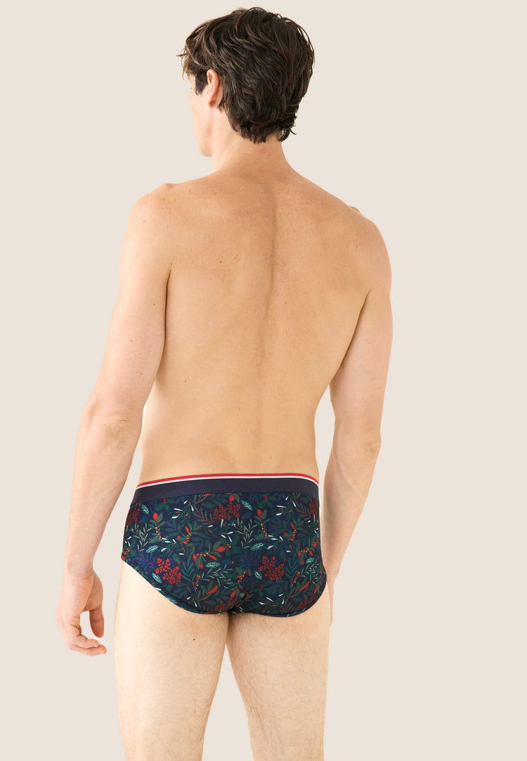 Slip bleu marine à motif houx - Terrible Houx Marbre Vert - Le Slip Français - 3