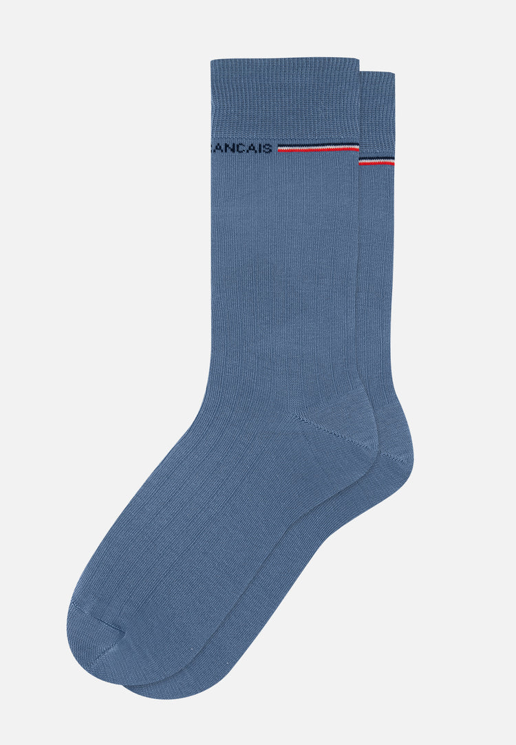 Chaussettes mi-hautes bleu en fil d'Écosse - Nessy Bleu Acier - Le Slip Français - 1