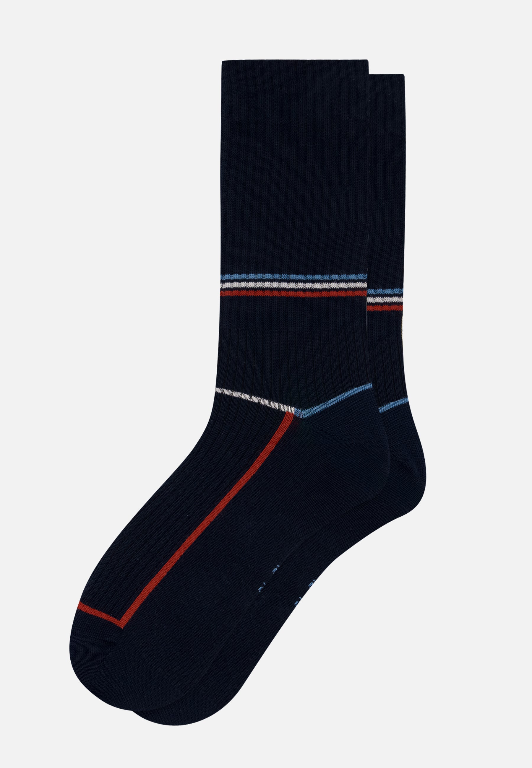 Chaussettes de sport mi-hautes rayées jaune et bleu marine - Wilfried Laser Marine Brique - Le Slip Français -  1